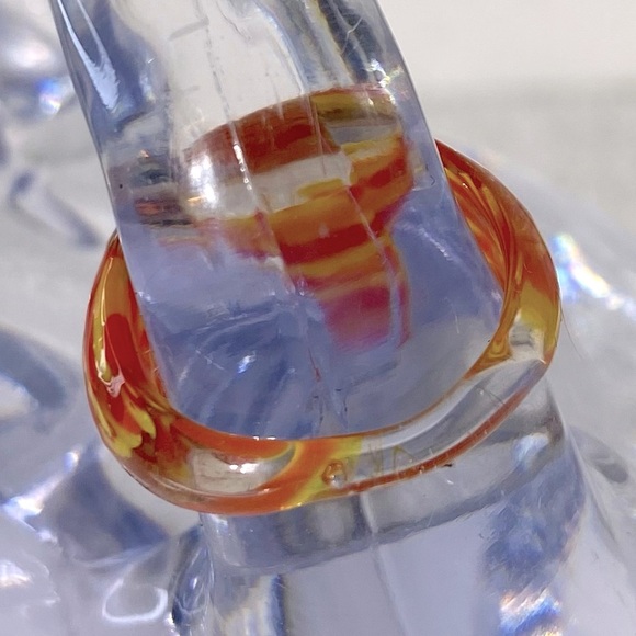 Vintage Art Glass Handmade Red Yellow Band Ring - Picture 4 of 11